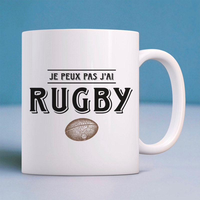 Mug Je peux pas j'ai rugby · Cadeau fan de rugby humoristique
